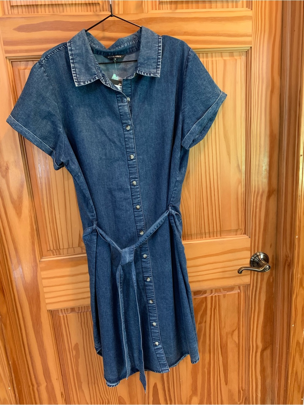 Style Envy Blue Denim Midi Shirt Dress with Tie Belt